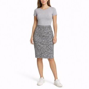 Theory Marled Knit Pencil Skirt Gray Black Size sp